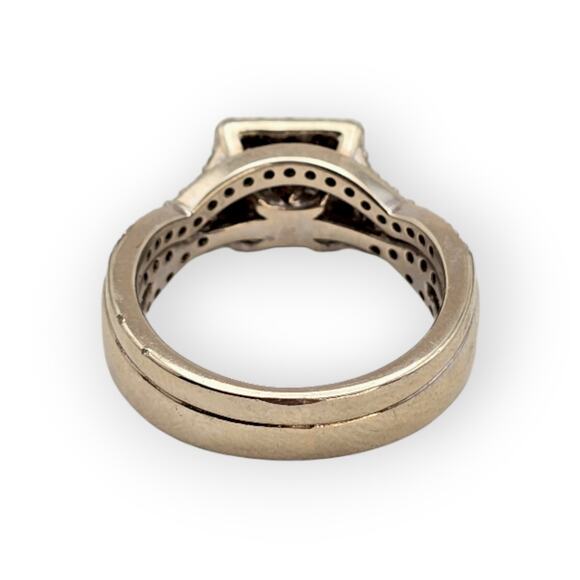 14k White Gold Diamond Bridal Set Princess Halo Engagement Ring & Twisted Band - Picture 5 of 12